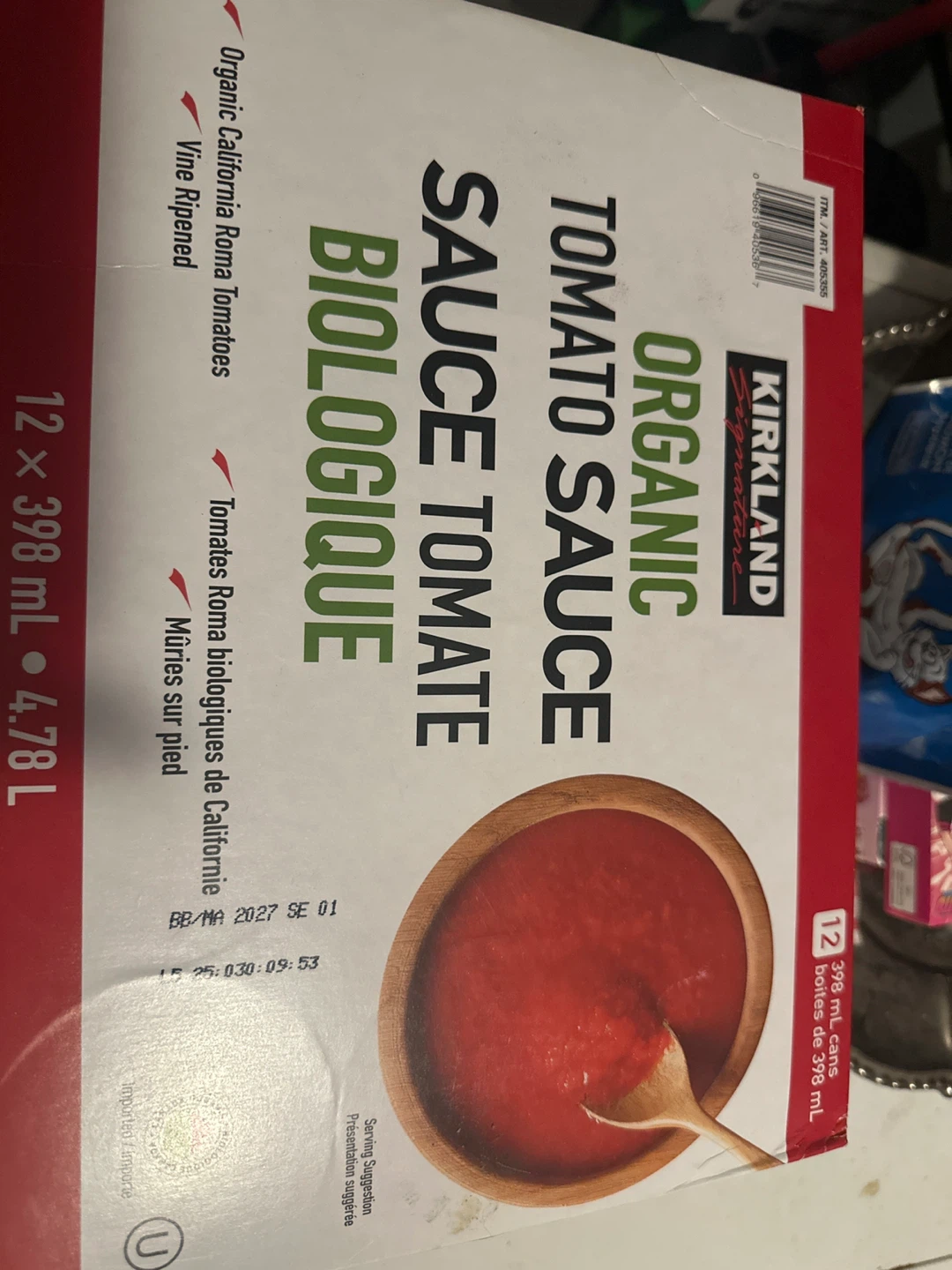Kirkland Signature Organic Tomato Sauce, 12 x 398 mL