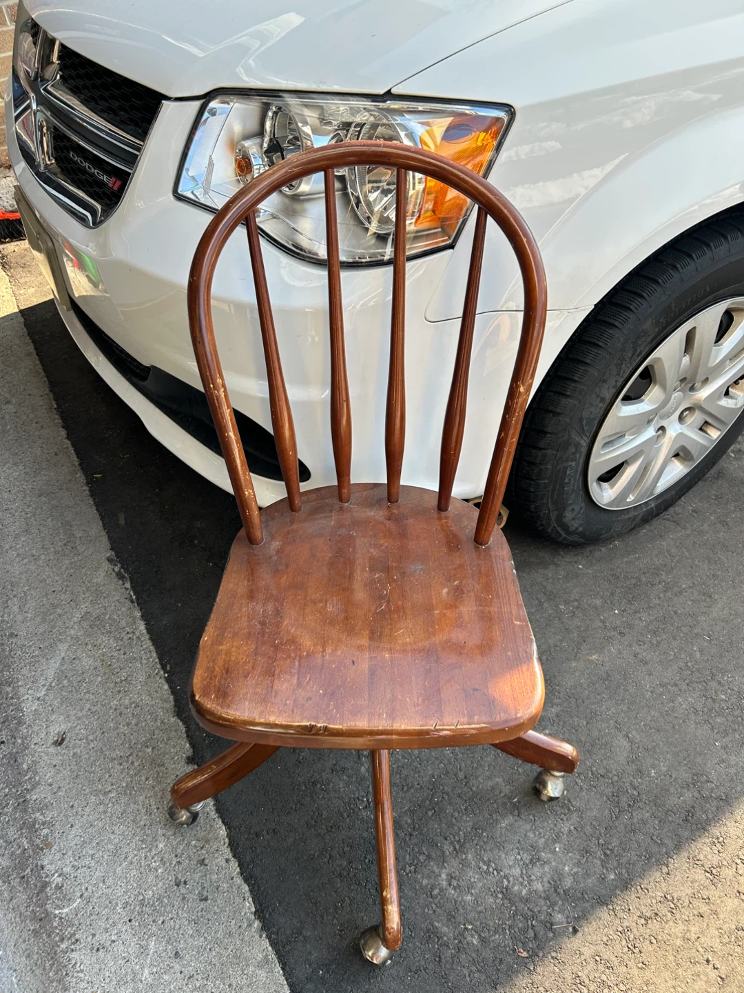 Vintage Wooden Office Chair with Wheels