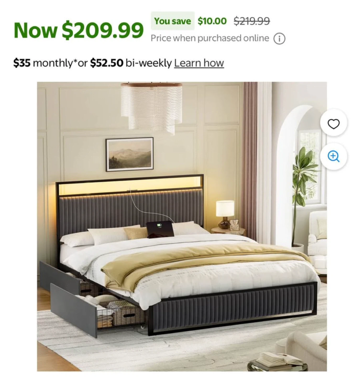 Platform Bed Frame with LED Headboard and Storage Drawers