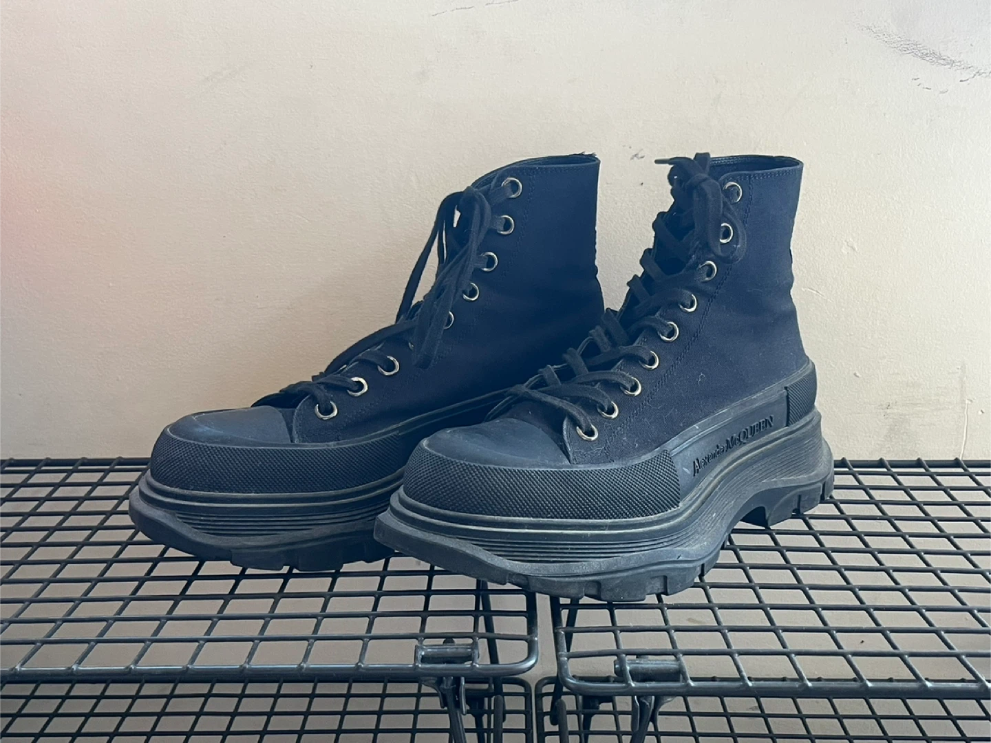 Alexander McQueen Black Canvas Tread Slick Boots