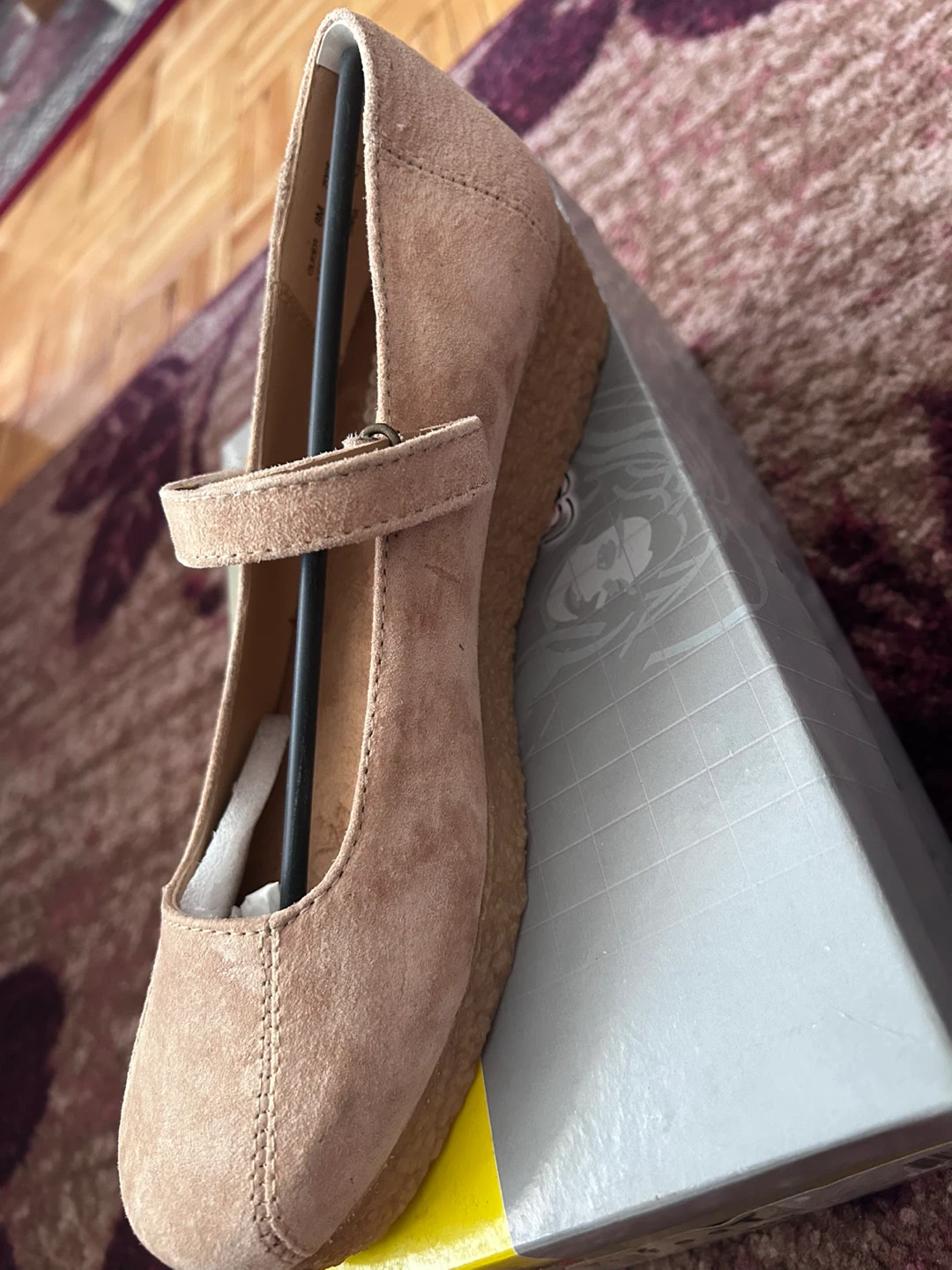 Brand new  size 8  Beige Suede Mary Jane Wedge Shoes - photo 2