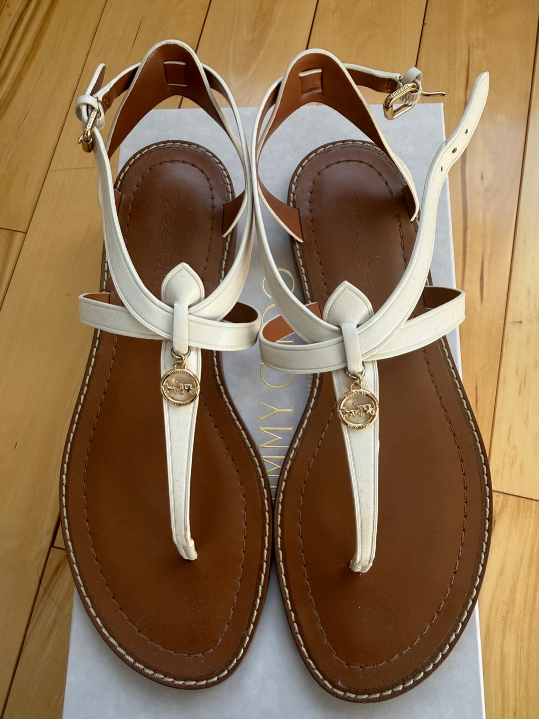 Coach White Leather Thong Sandals
