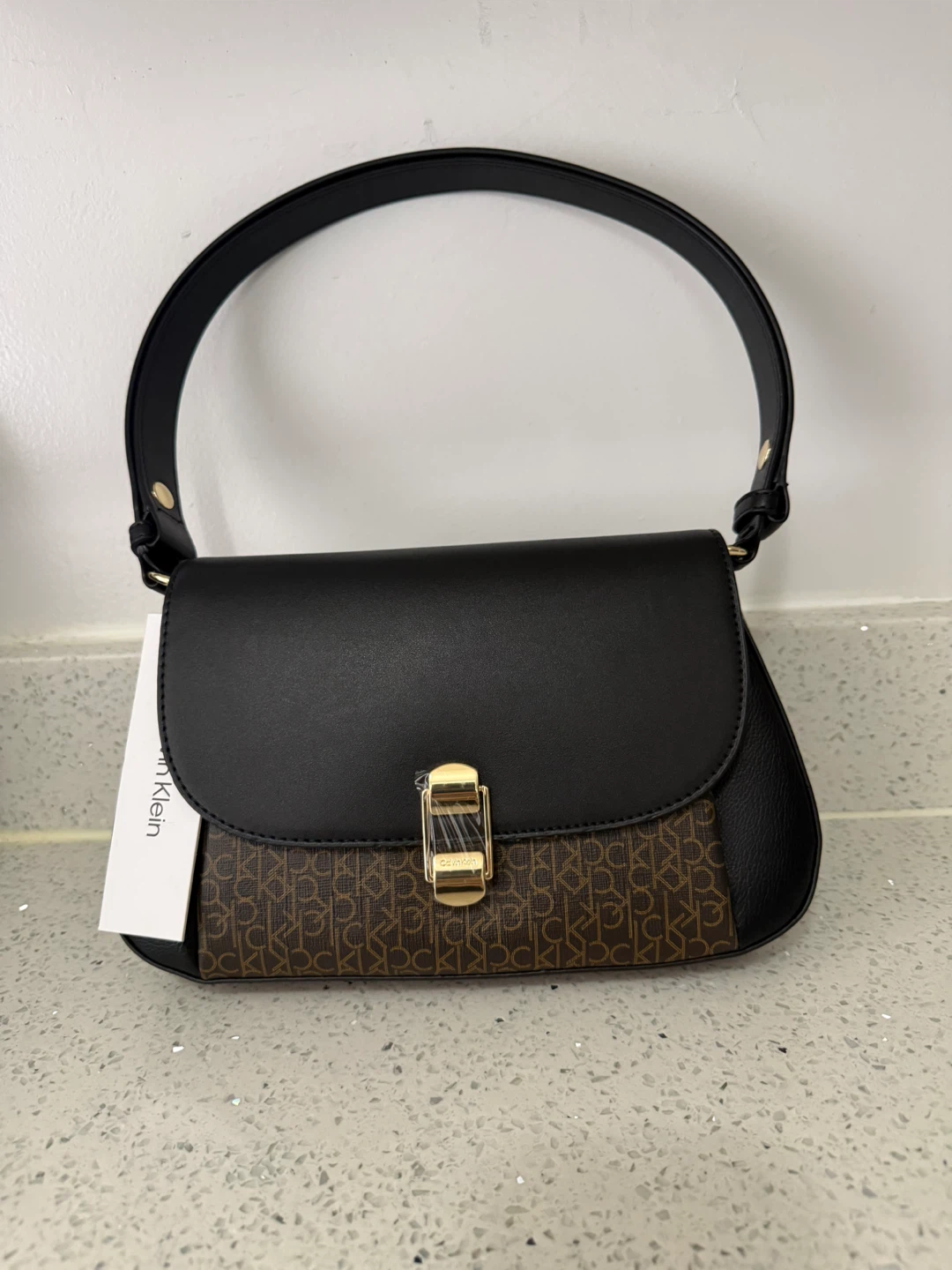 Calvin Klein Black & Brown Monogram Shoulder Bag