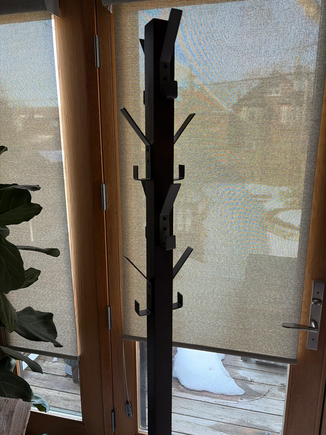 Crate and Barrel Wooden Coat Rack with Metal Hooks - photo 2