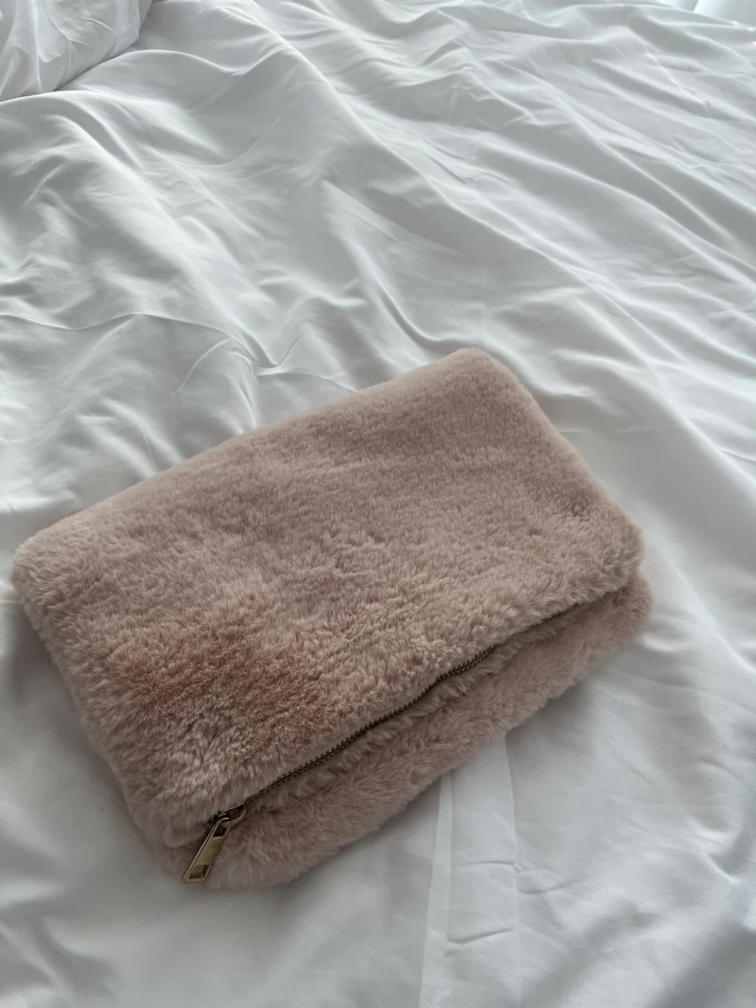 Pink Faux Fur Clutch with Gold Chain Strap