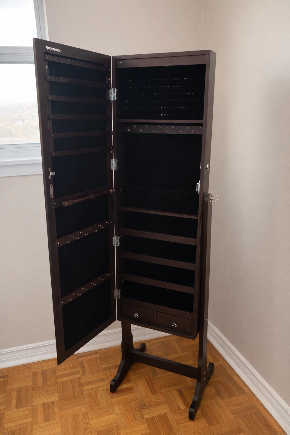Lockable Standing Jewelry Cabinet with Mirror - photo 2