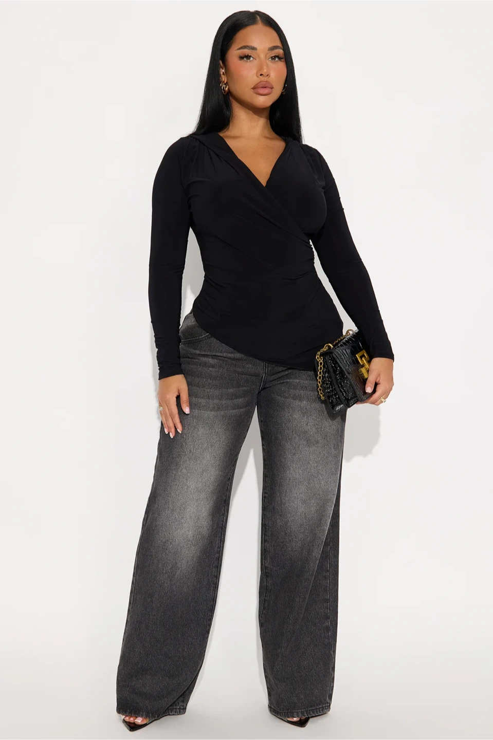 Fashion Nova: Moxie Asymmetrical Surplice Top - Black - photo 3