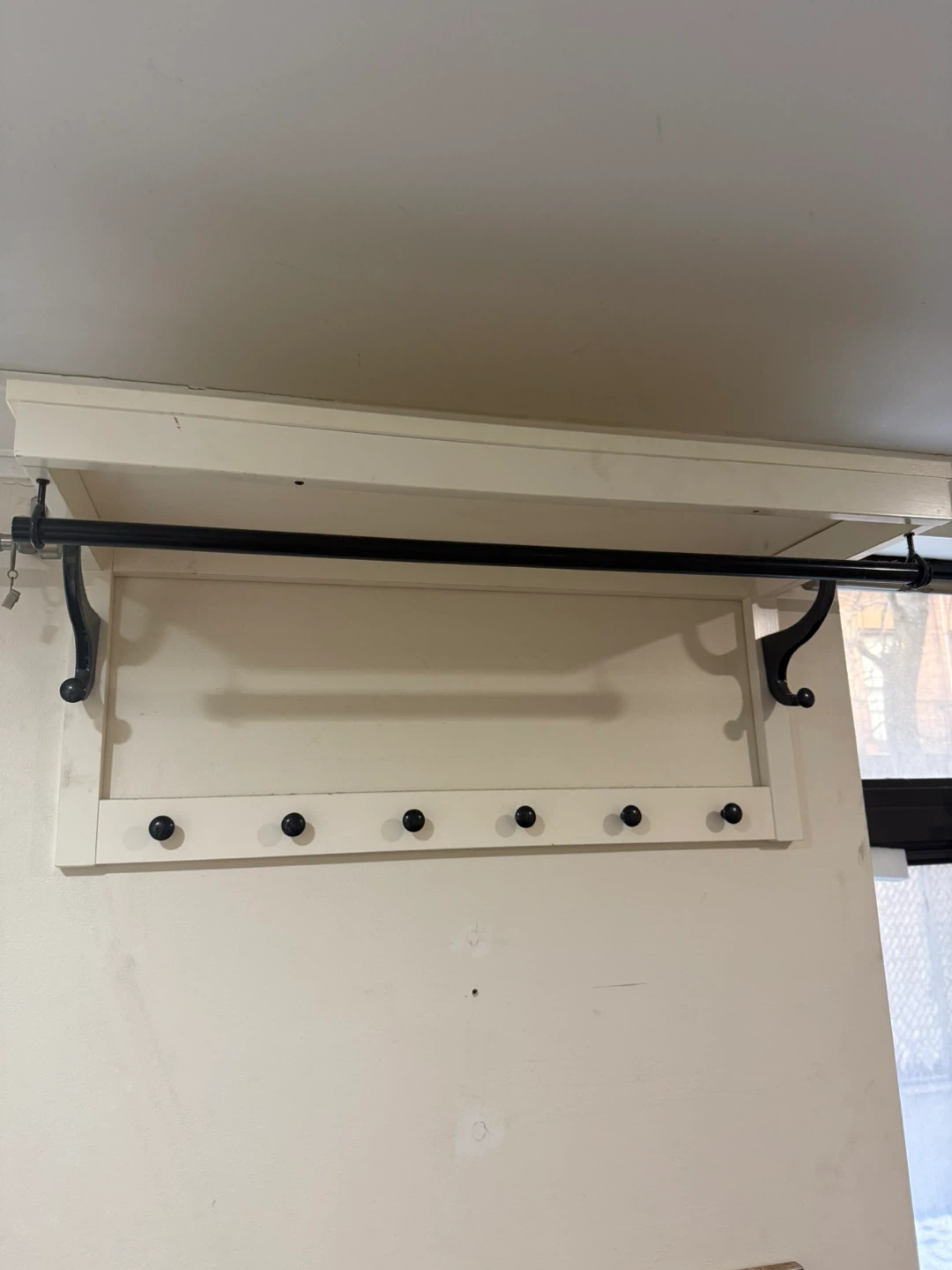 Cream Coat Rack with Shelf and Bar