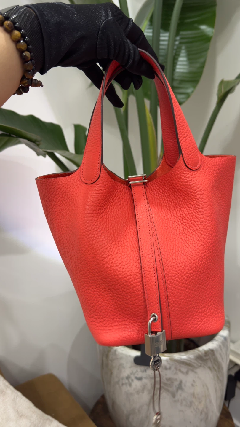 Pristine condition Hermes picotin 18 rose Texas/phw