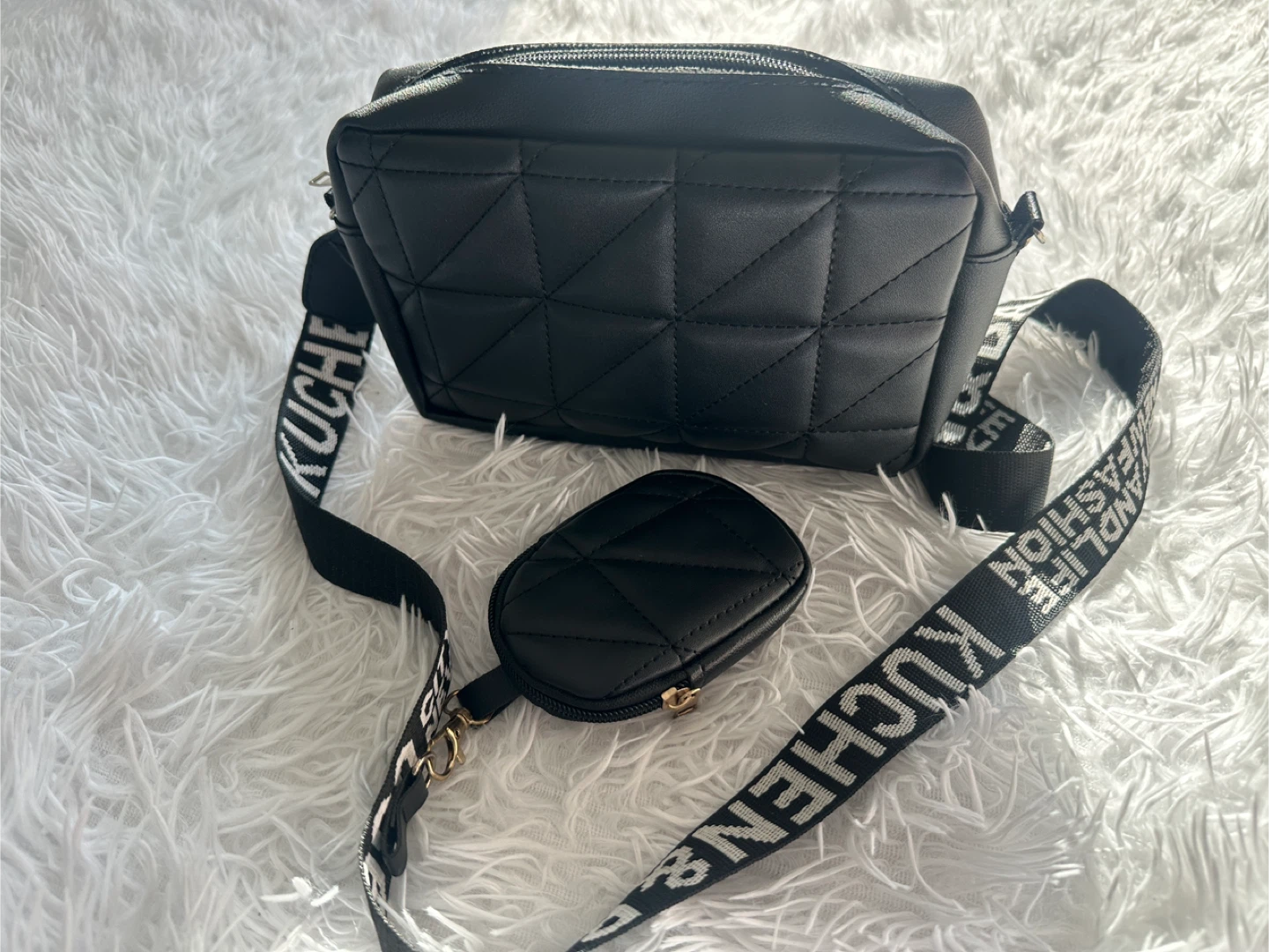 Black Quilted Crossbody Bag with Coin Pouch - photo 2