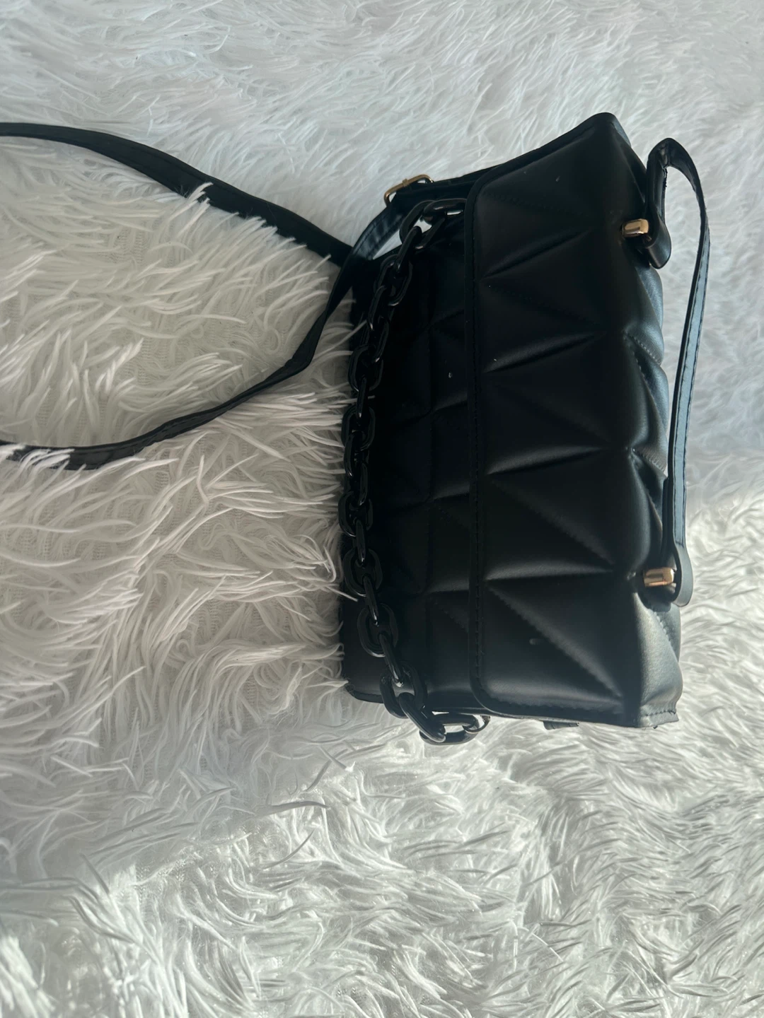 Black Quilted Crossbody Bag with Chain Detail - photo 3