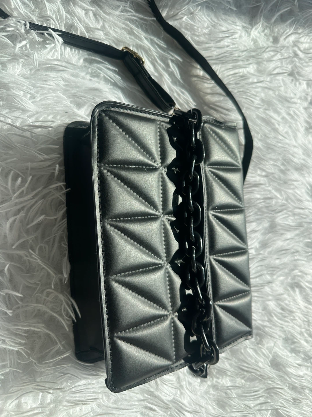 Black Quilted Crossbody Bag with Chain Detail - photo 2