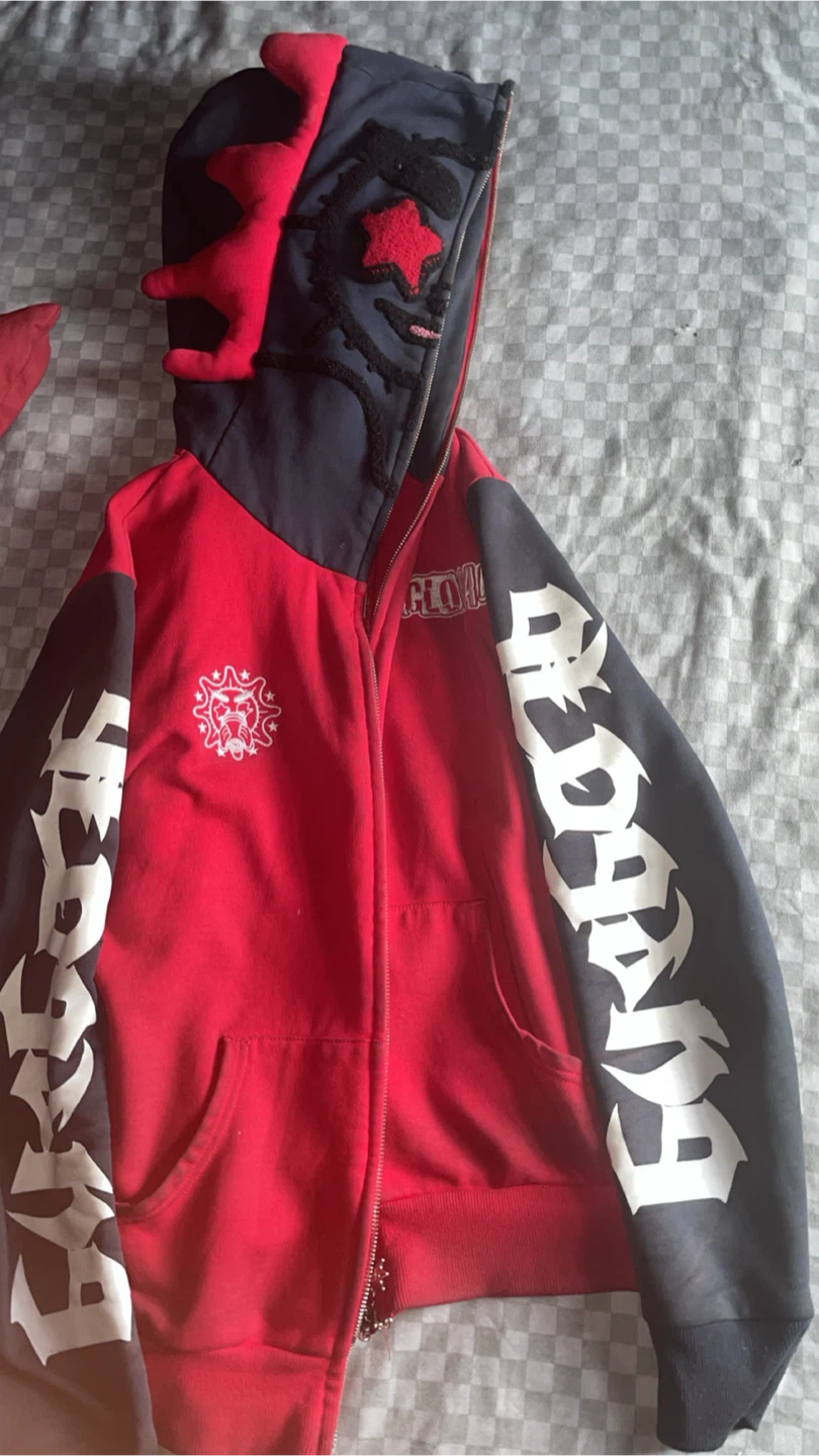 GLOGAN Red Zip-Up Hoodie with Spiked Hood - photo 3