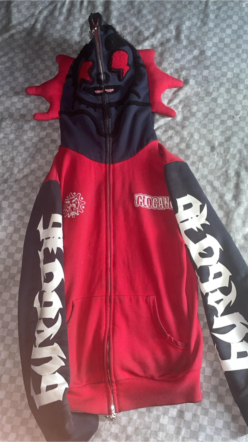 GLOGAN Red Zip-Up Hoodie with Spiked Hood - photo 2