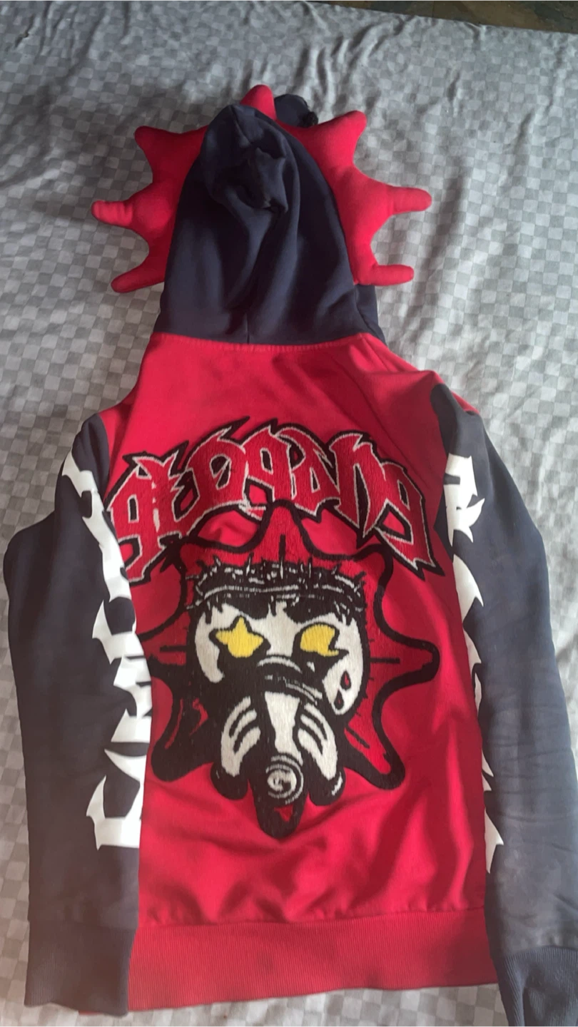 GLOGAN Red Zip-Up Hoodie with Spiked Hood