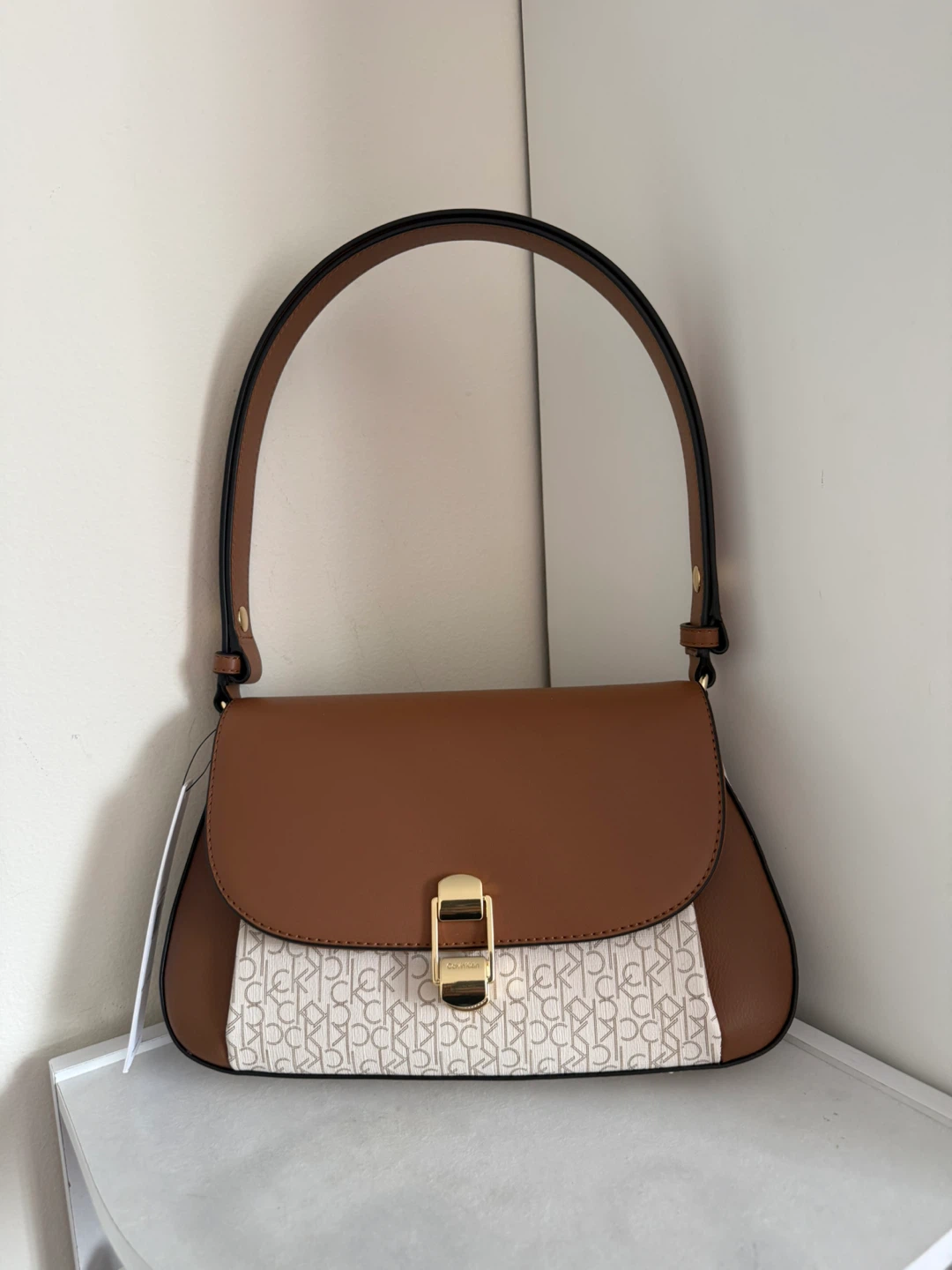 Calvin Klein Shoulder Bag - Brown & White Monogram