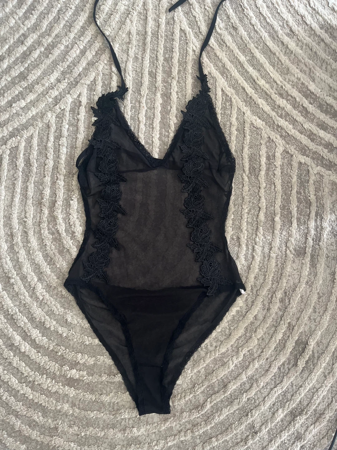 Black Lace bodysuit w cross back NEW