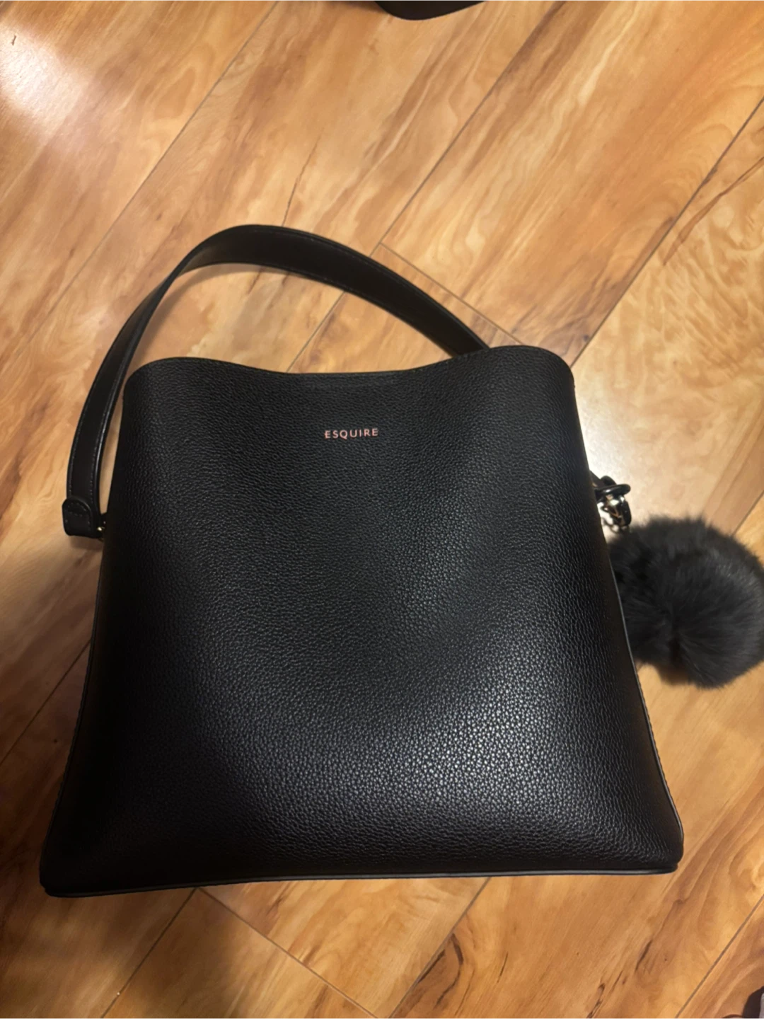 Brand New ESQUIRE Korea Black Leather Tote Bag with Pompom - photo 2