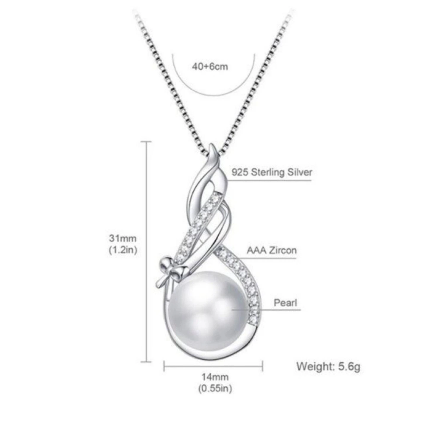 S925 Sterling Silver Freshwater Pearl Bow Knot Pendant Necklace - photo 3