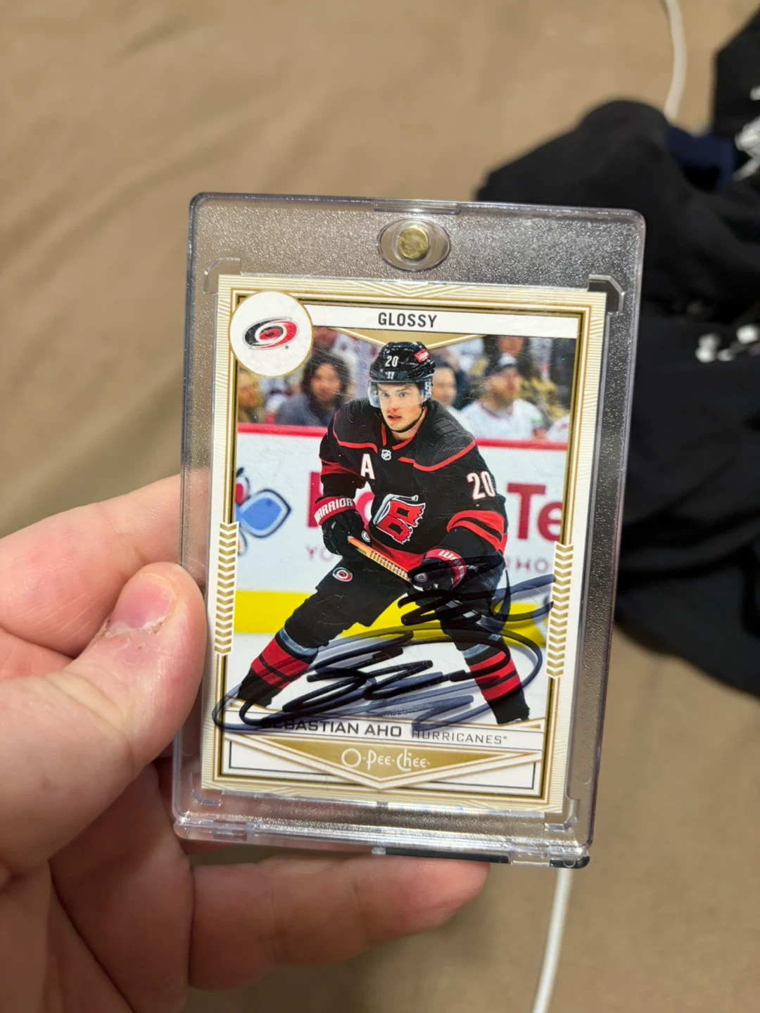 Sebastian Aho Autographed "Glossy" Hockey Card - O-Pee-Chee