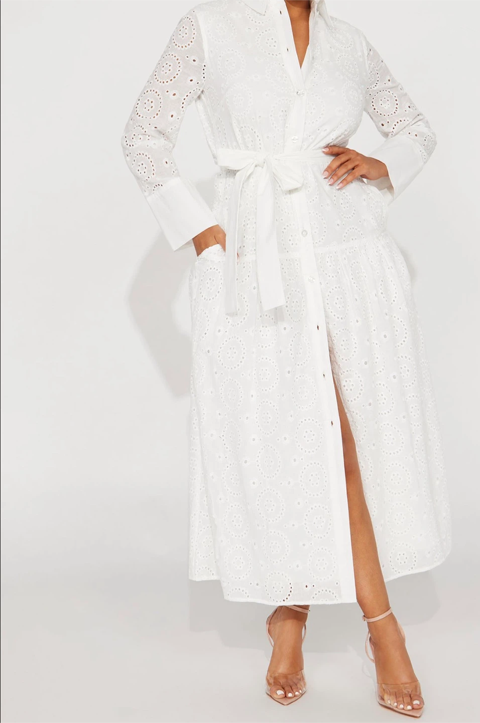 White Eyelet Midi Shirt Dress - photo 2