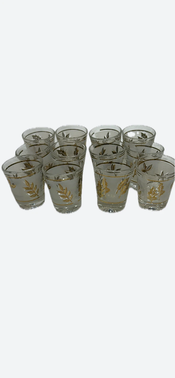 Set of 12 Starlyte Frosted Shot Glasses with Gold Leaf Design