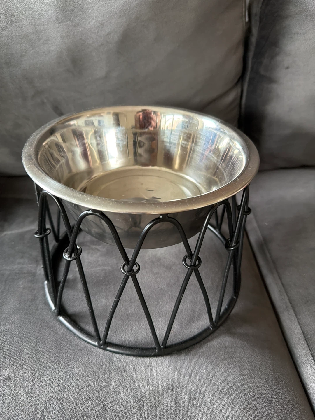 Stainless Steel Dog Bowl with Black Wire Stand
