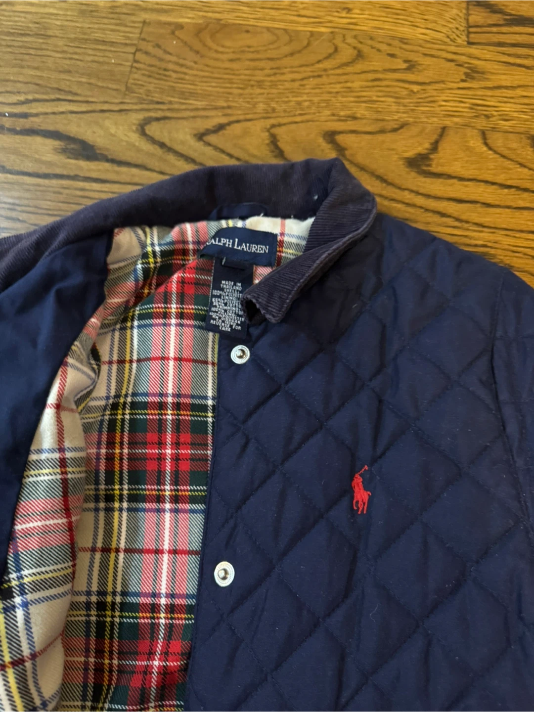 Ralph Lauren Quilted Barn Coat Navy Blue Plaid Lined Size M - photo 4