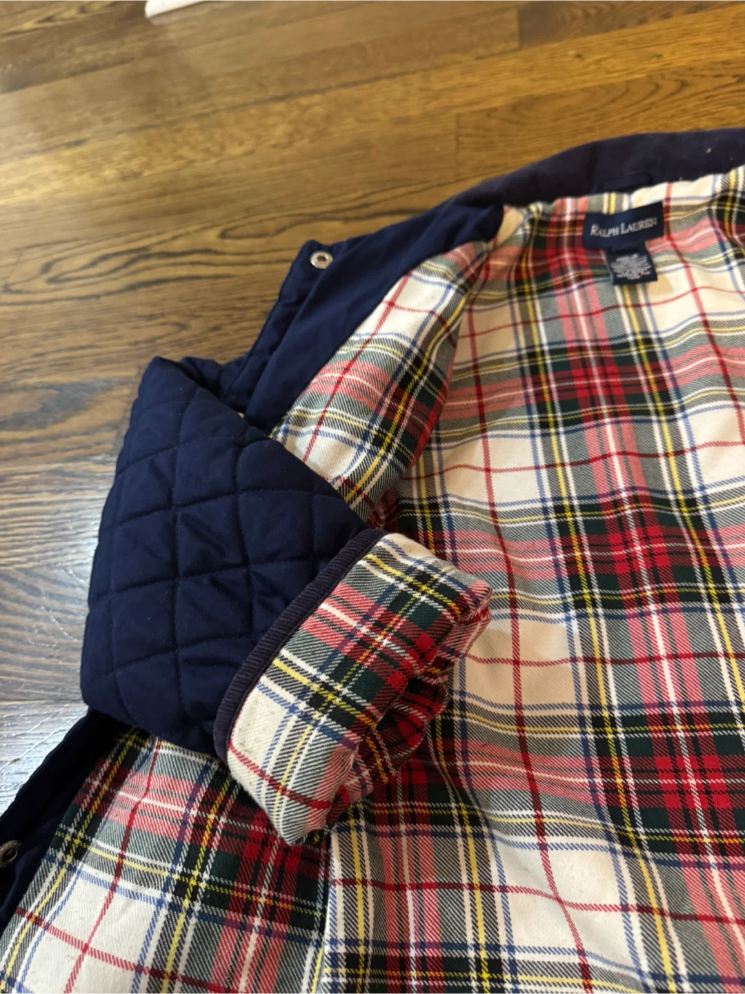 Ralph Lauren Quilted Barn Coat Navy Blue Plaid Lined Size M - photo 2