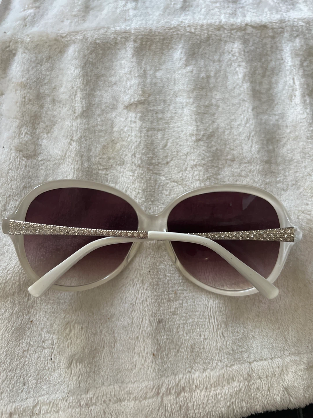 White Oversized Sunglasses with swarovski crystals
