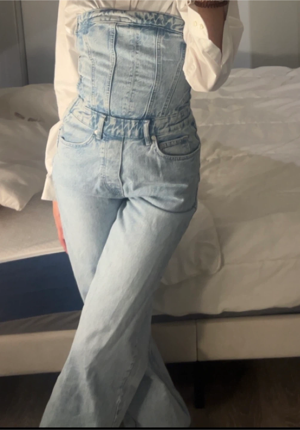 ZARA Denim Corset Jumpsuit