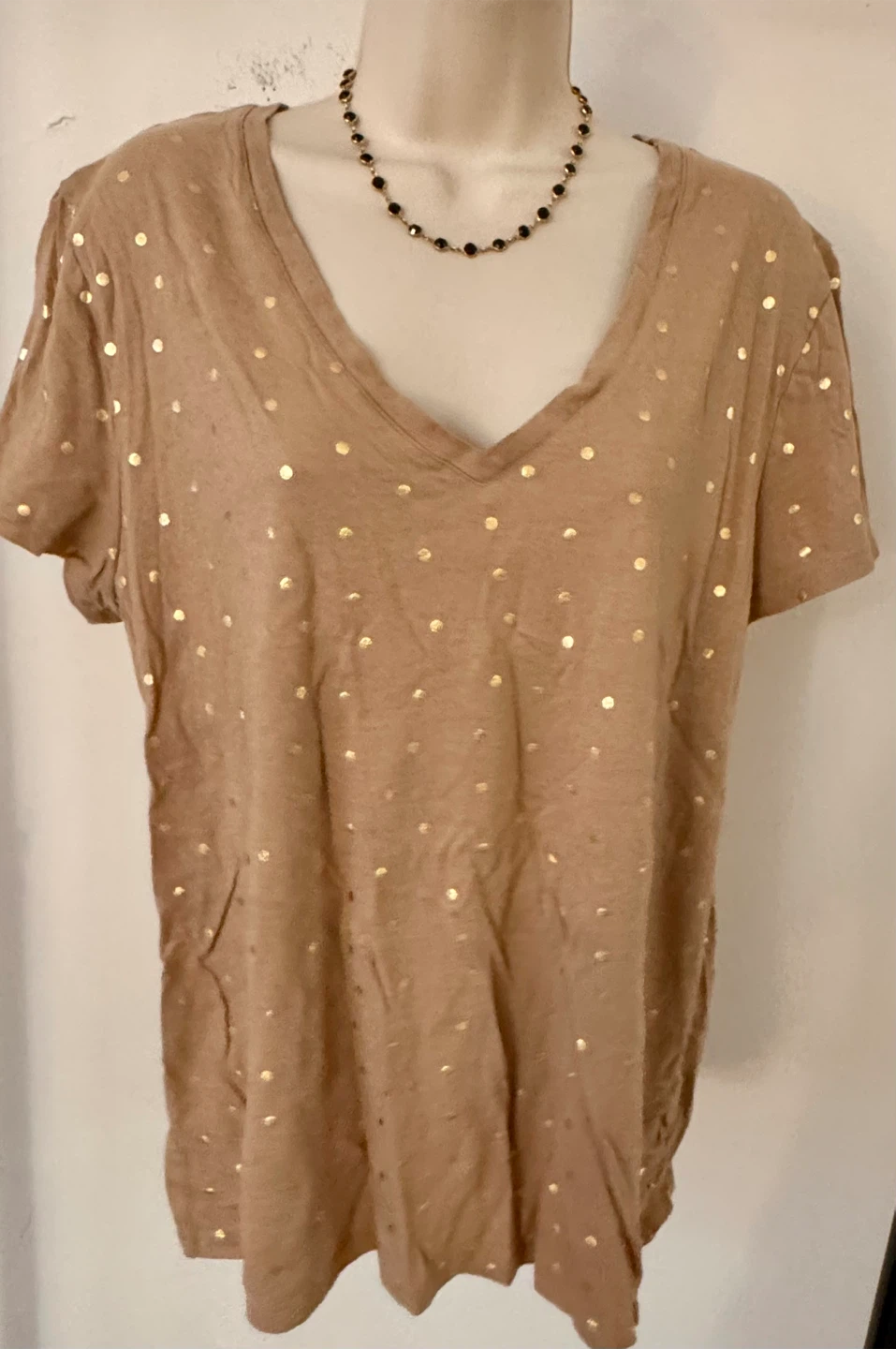 Gap Women's XL Favorite Tee Gold Polka Dot V-Neck Shirt