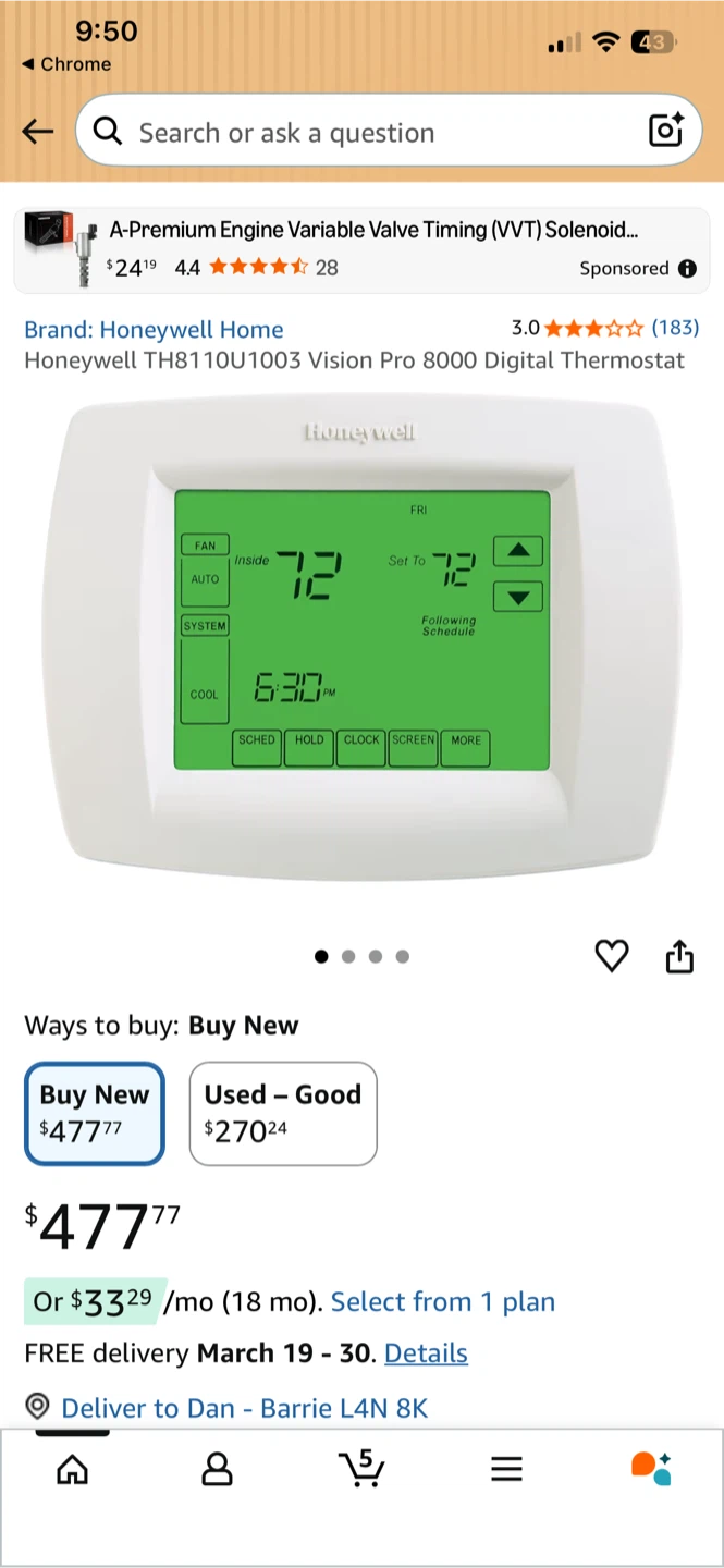 Honeywell Vision Pro 8000 Digital Thermostat - photo 5