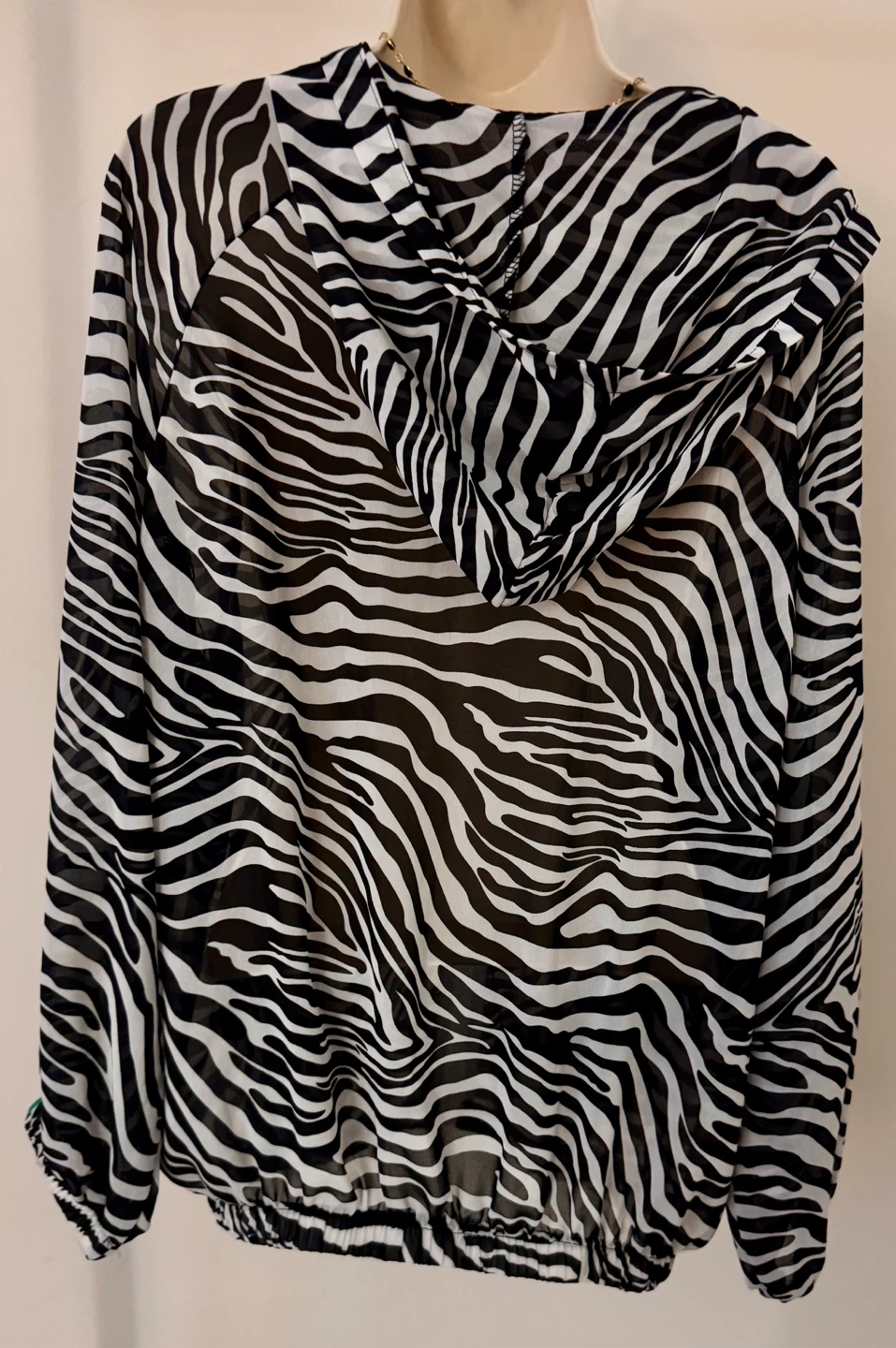 Sheer Zebra Print Track Jacket with Green Accents - photo 4
