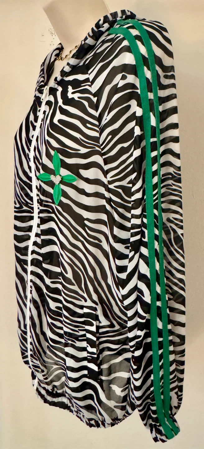 Sheer Zebra Print Track Jacket with Green Accents - photo 3