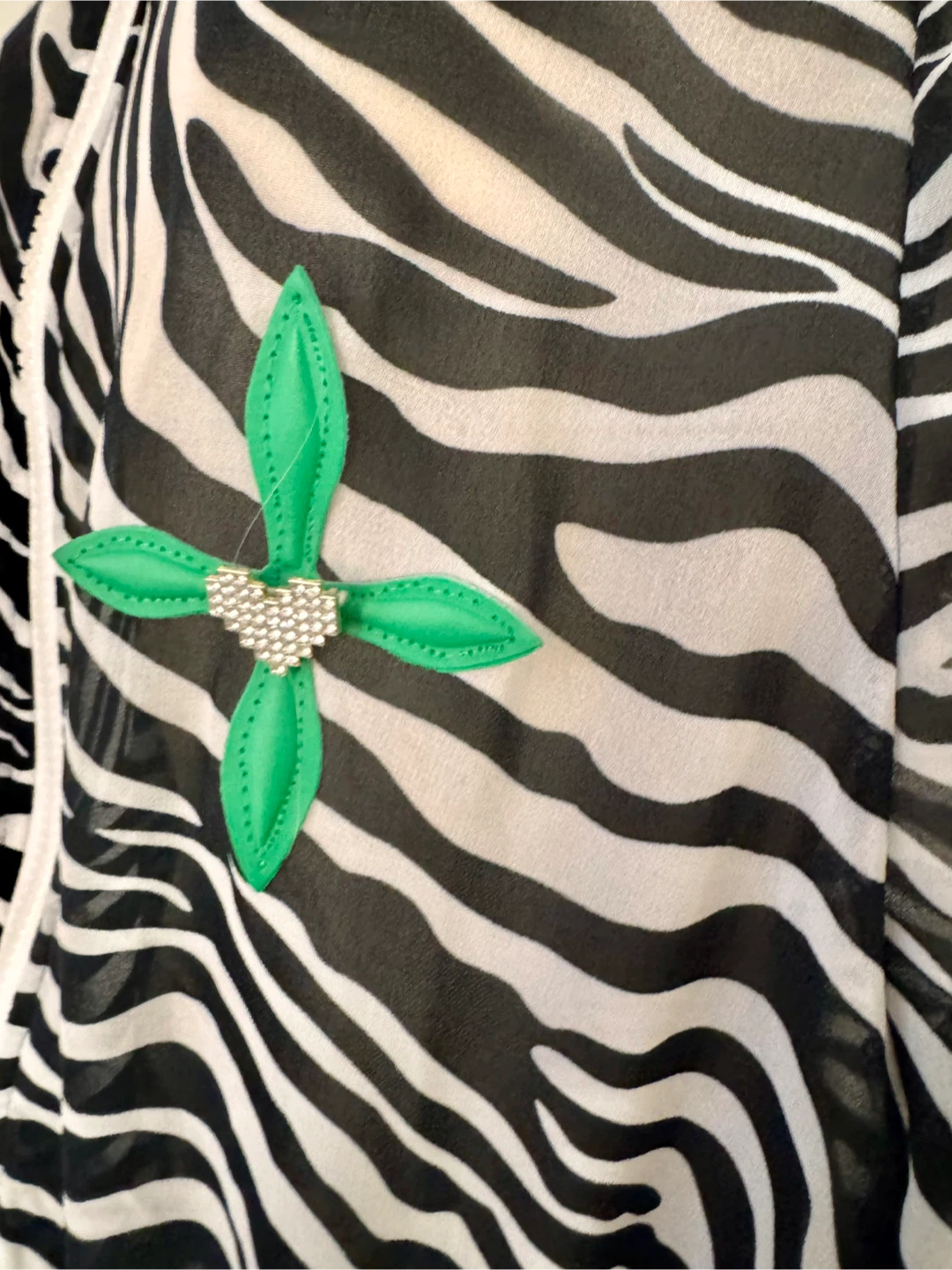 Sheer Zebra Print Track Jacket with Green Accents - photo 2