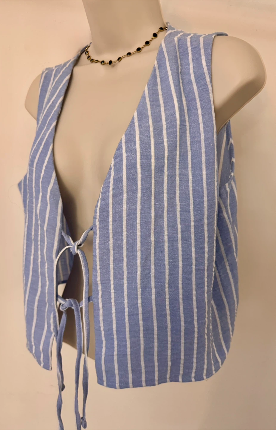 Active Usa Blue Striped Lace-Up Vest Size L