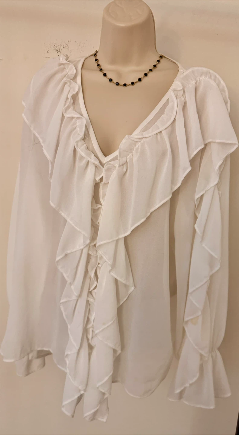 Hey Babe White Ruffled Chiffon Blouse - Size Medium - photo 2