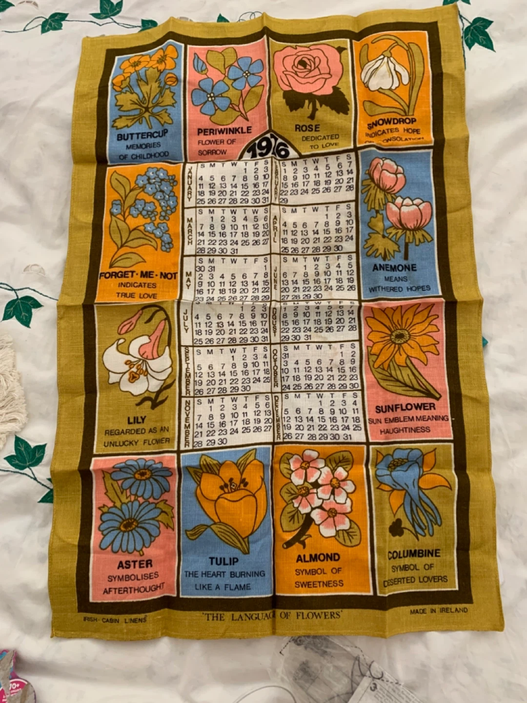 1976 Calendar Tea Towel - The Language of Flowers
