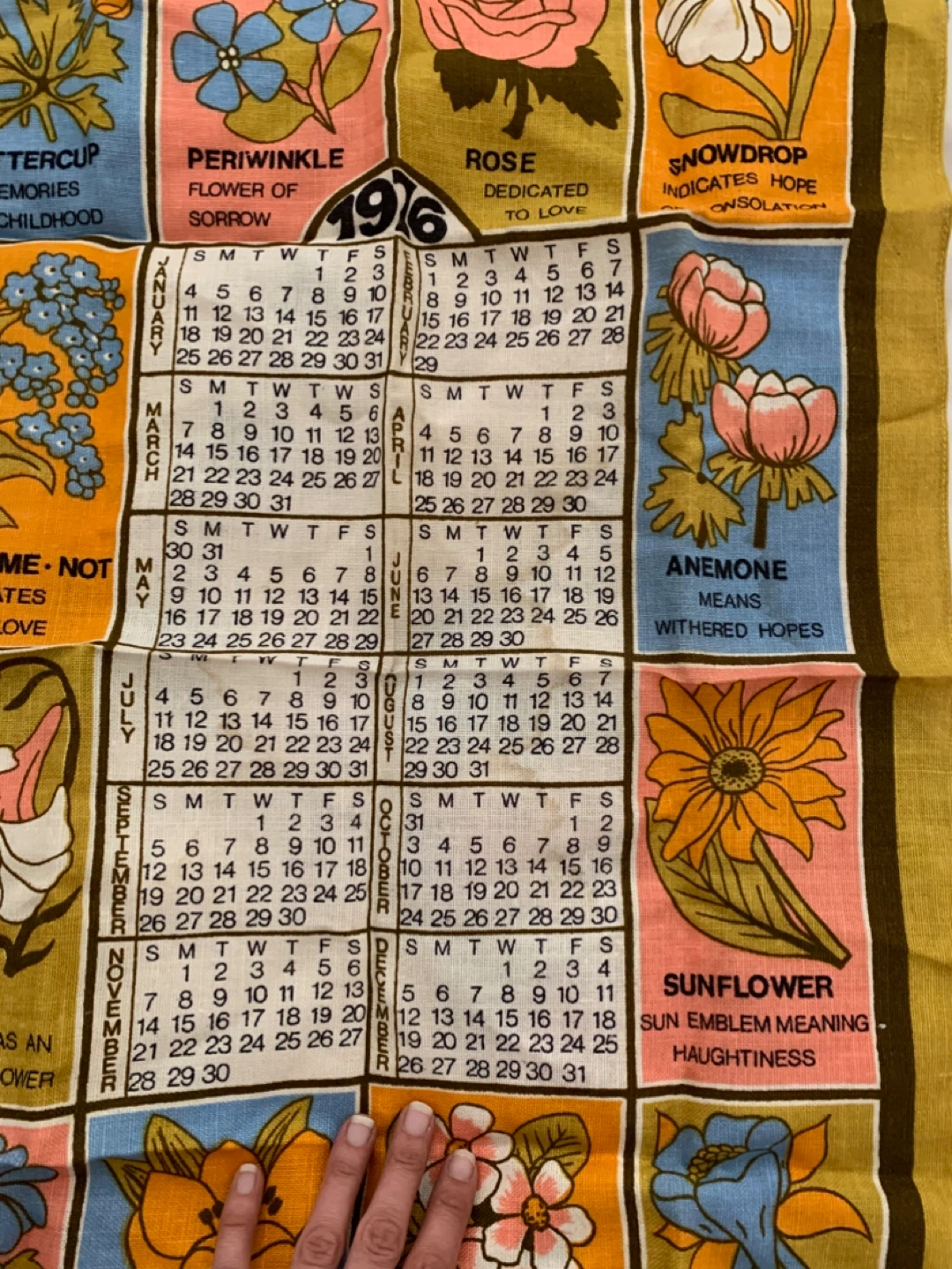 1976 Calendar Tea Towel - The Language of Flowers - photo 3