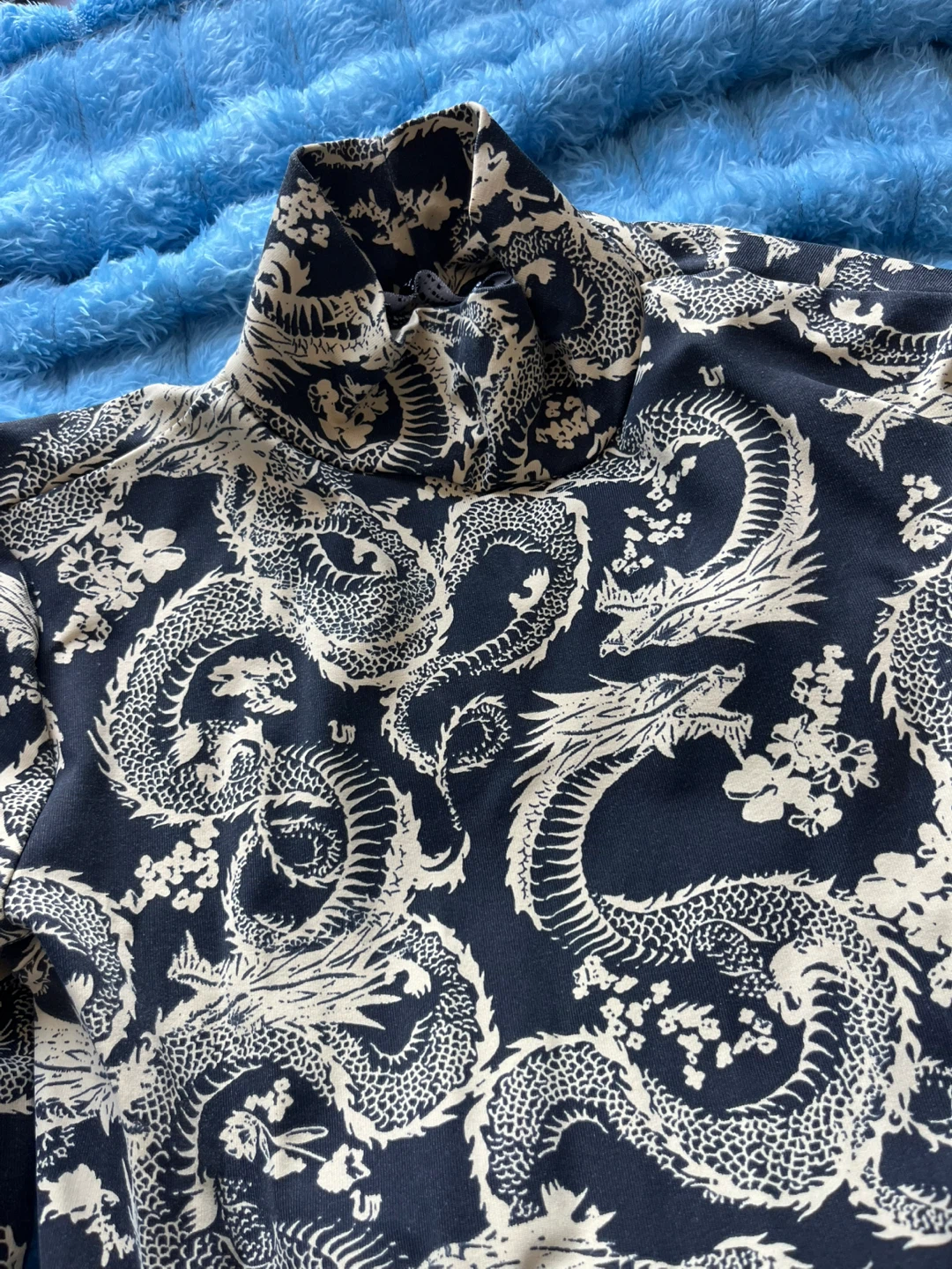 Bershka Black and Cream Dragon Print High neck dress - photo 2