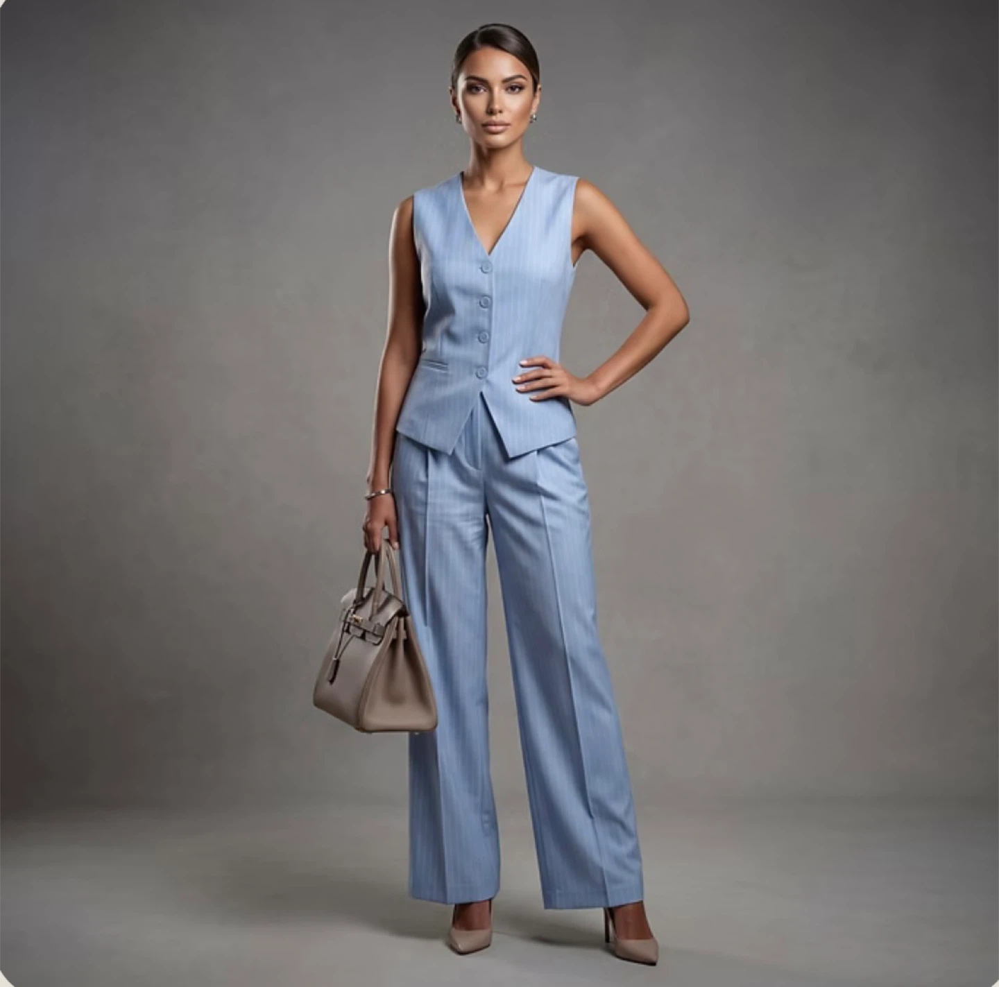 Light Blue Pinstripe Vest and Pants Suit Set