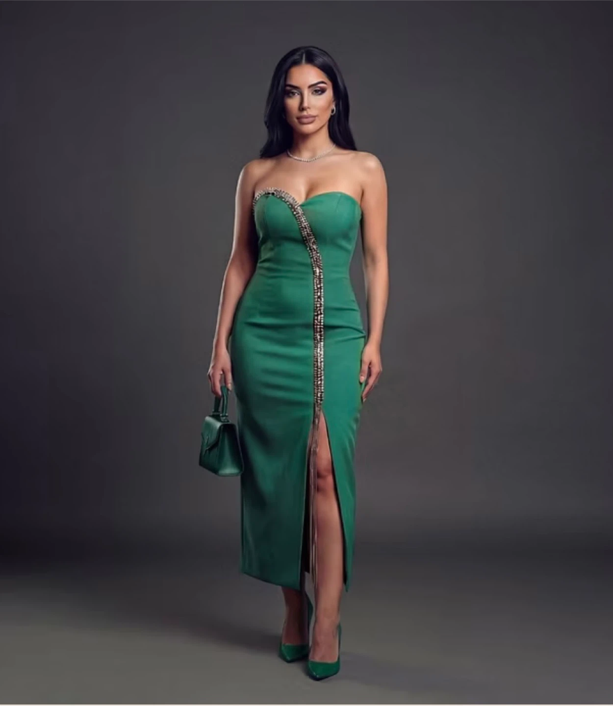 Green Strapless Dress with Embellished Detail - photo 2