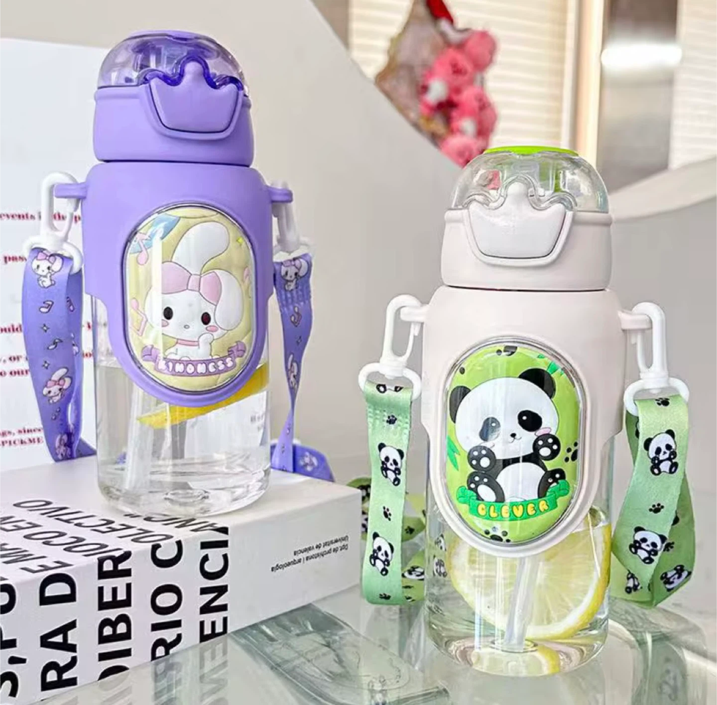 Cute Bear & Animal Themed Water Bottles with Straws - photo 2