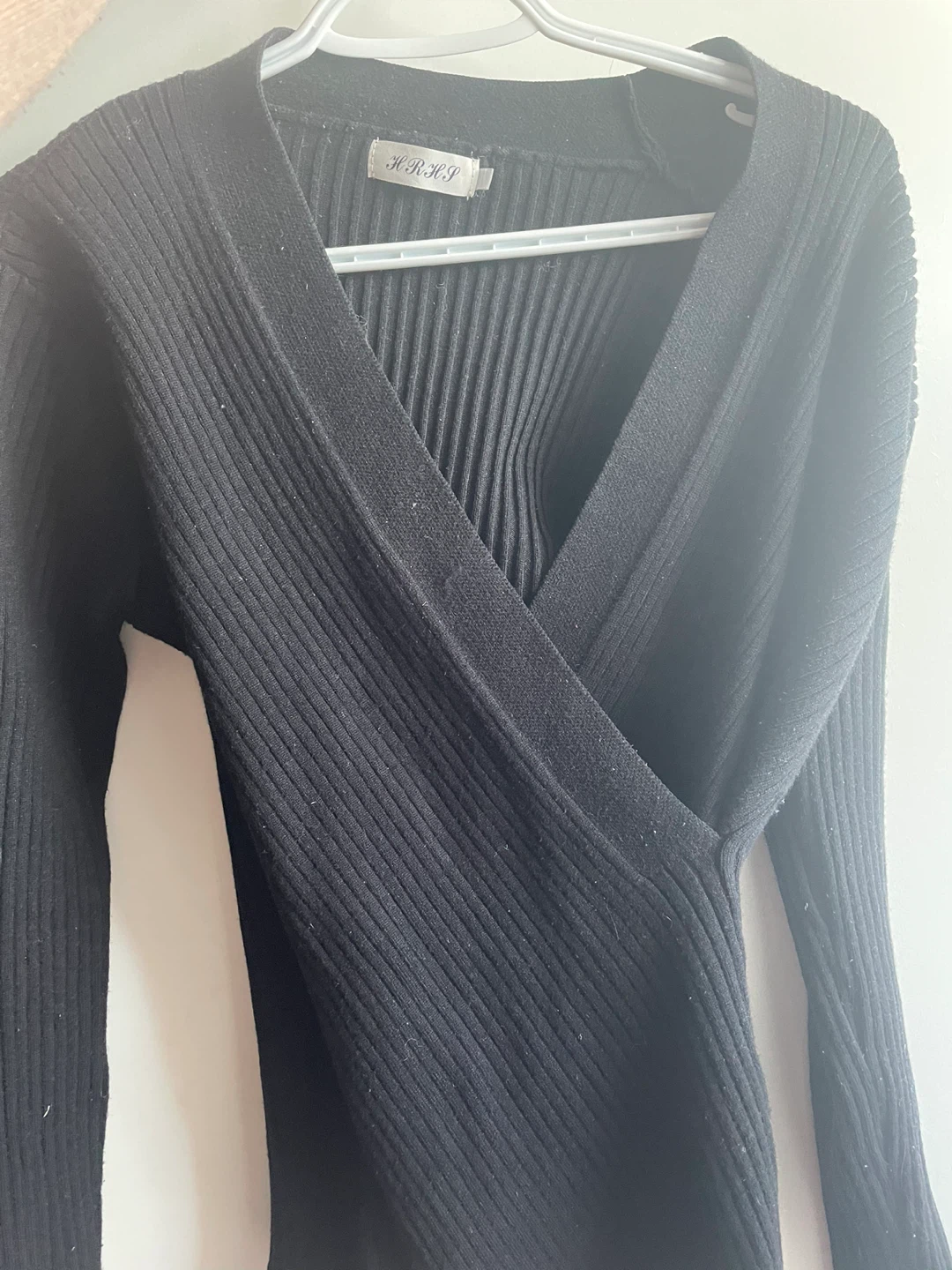 Black Ribbed Wrap Sweater - photo 2