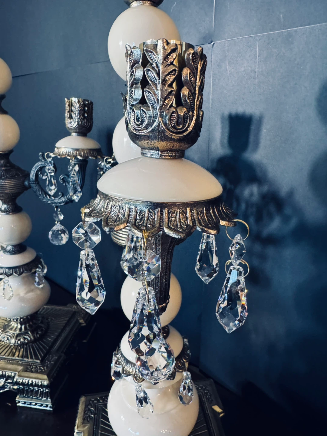 Antique Pair of Ornate Candelabras with Crystal Accents - photo 3