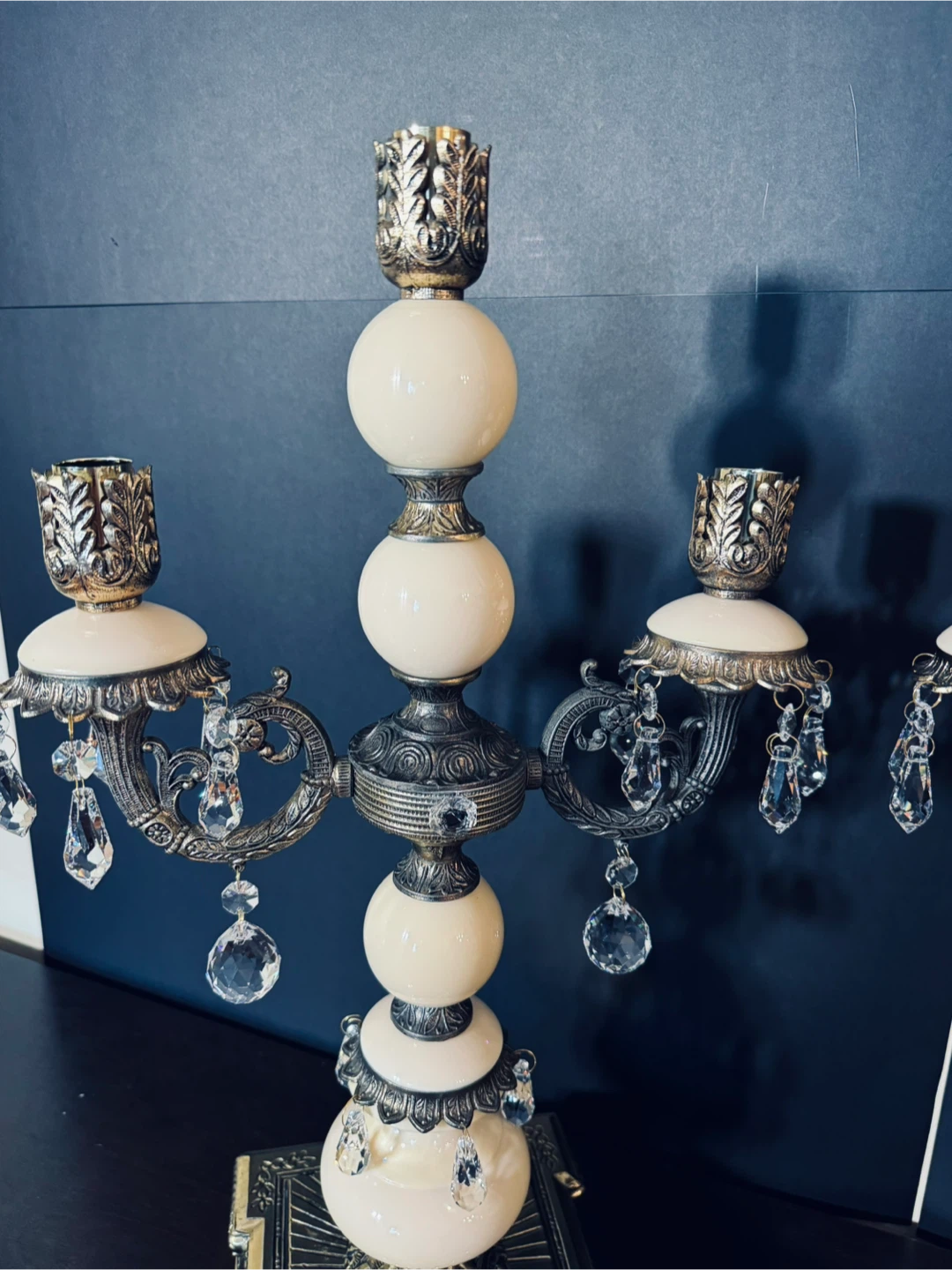 Antique Pair of Ornate Candelabras with Crystal Accents - photo 2