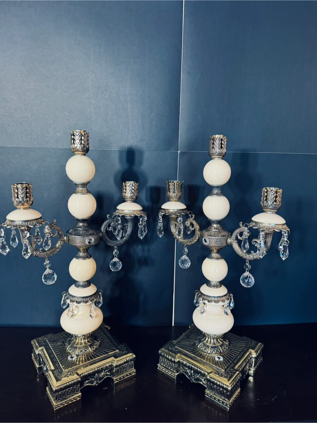 Antique Pair of Ornate Candelabras with Crystal Accents - photo 4