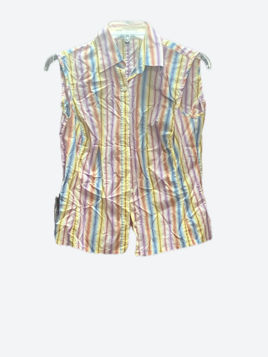 Sleeveless Striped Button-Up Shirt