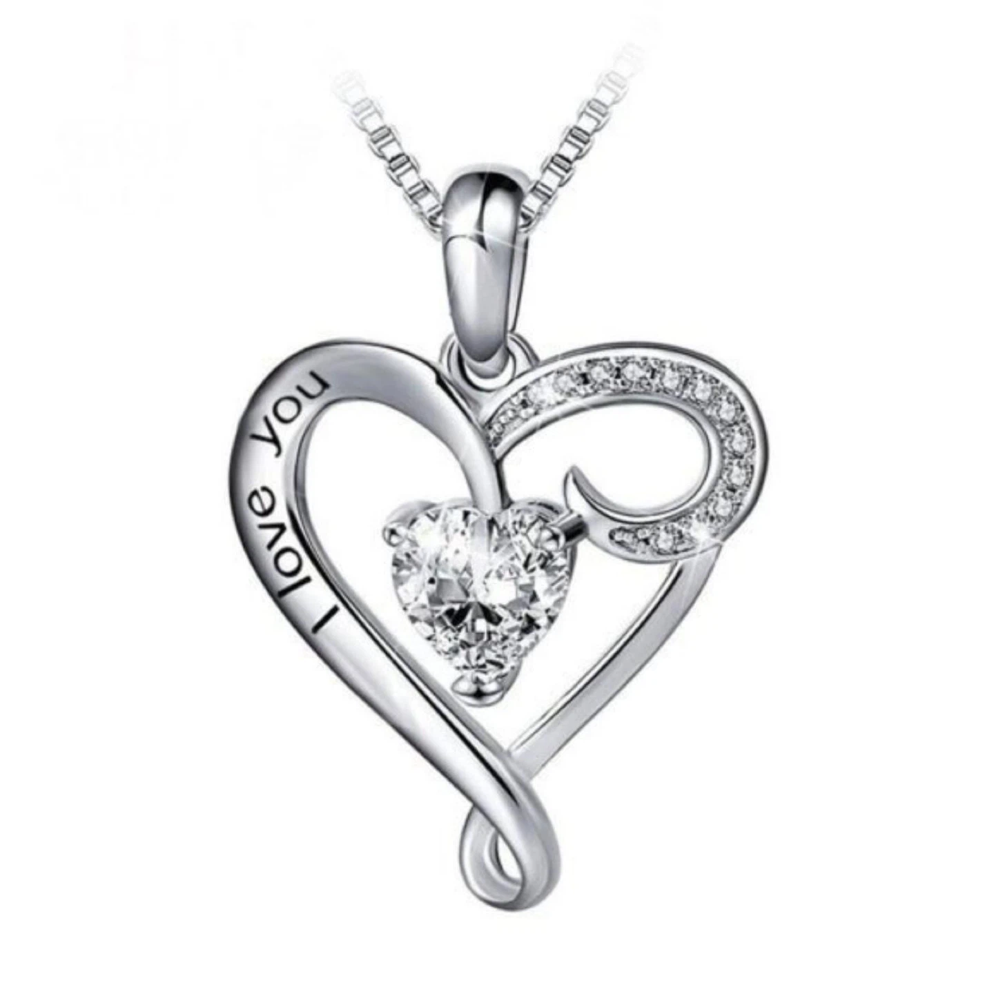 S925 Sterling Silver Heart Shaped “I Love You” Necklace